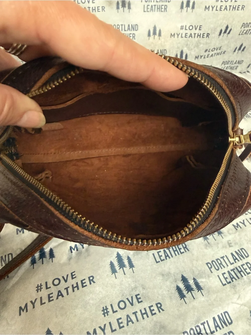 Portland Leather MESA Cold Brew Crossbody Zip Top Bag Purse Dark Brown Pebbled